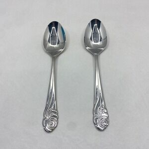 Yamazaki Ribbon Rose Stainless Glossy‎ Dinner Spoon Lot of 2 Flatware